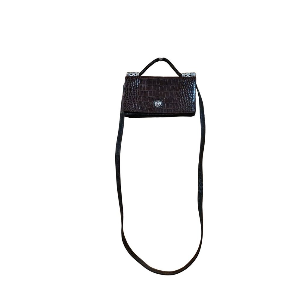 Brighton Crocodile Embossed Leather Crossbody Purse With Silver Accents & Adjust